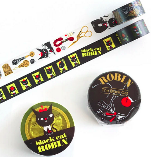 Black Cat Robin Washi Tape
